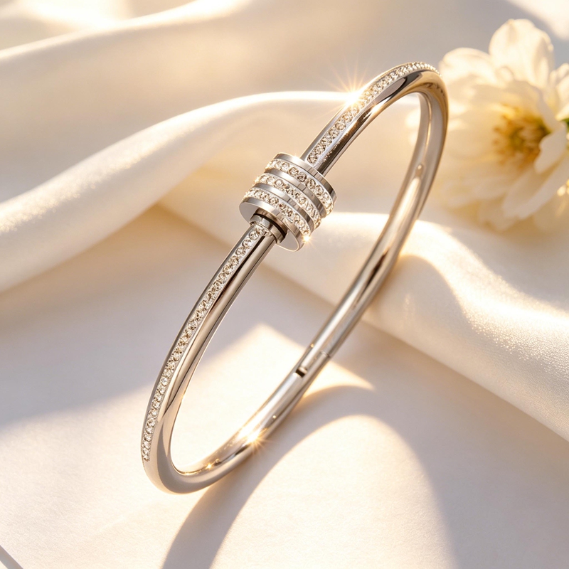Women's Zirconia Inlaid Waterproof Stainless Steel Bangle